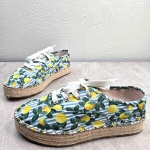Gianni Bini Espadrille Sneakers Sz 9.5 Lemon Stripe Canvas Casual Lace Up Shoes